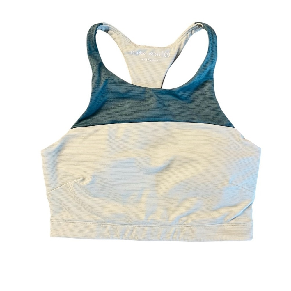Outdoor Voices Women's Two-Tone Sports Bra - Dark Green and Light Sage Size S